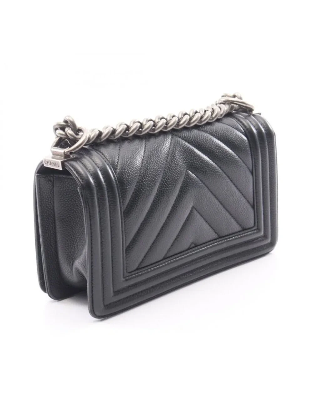 Chanel Shoulder Bag Boy Small Black Caviar Leather Boy Stitch Chain